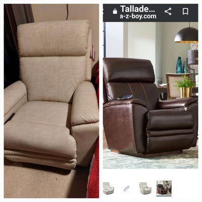 L-is what my chair looks like.  R. is what the store picture looks like.  Same chair different color