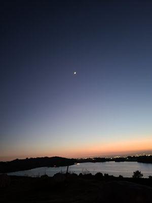 Crescent moon and a deep sunset from our campsite T-300