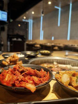 Kimchi. Fish cakes and wagyu beef belly sizzlin'!