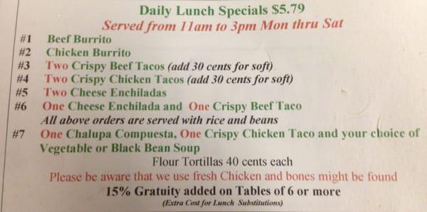 Lunch Specials, $5.79, served every day from 11am-3pm