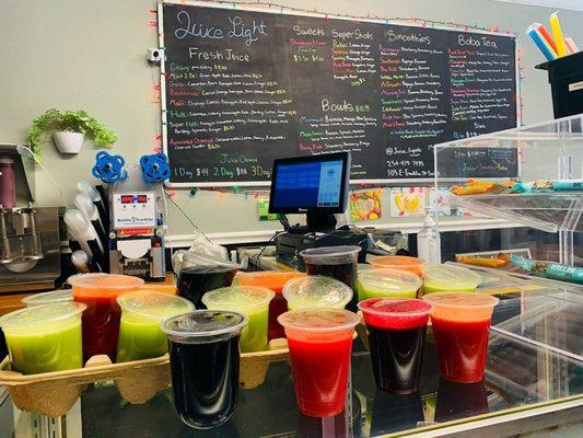 great menu of natural juices, boba teas, and smoothies.