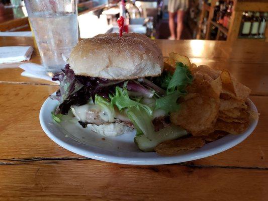 Schnitzel sandwich with chips