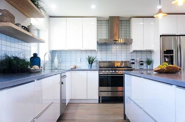 High Glossy White Modern European Style Kitchen
 with Grey Quartz