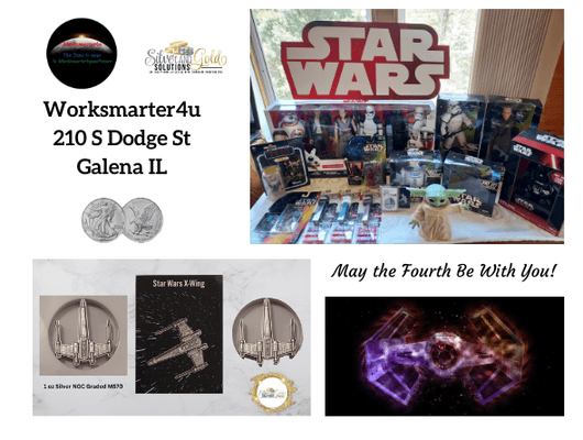 Visit Worksmarter4u in Galena Illinois for our Star Wars Vintage Collectible Sale -funko pops, Pez, action figures, rare MS70 coins & more!