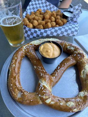 Beer, Cajun tots, pretzel. All Perfect