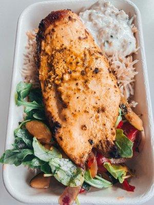 Mediterranean Chicken with Tzatziki, Salad and Rice Pilaf