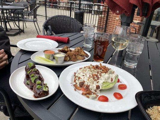 Asian meetballs, Nakes wings and Wedge salad