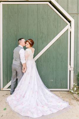 Back of custom wedding gown