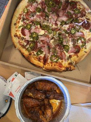 Wings Bone In and Zcarnivore Meat Pizza