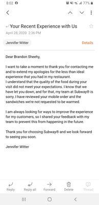 Owner says frozen sandwich was not requested to be heated .