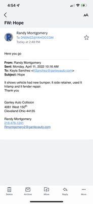 the email from ganely collision