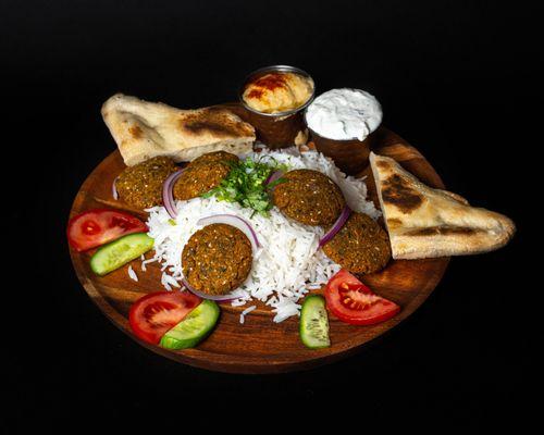 Falafel with rice and veggies