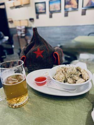 Pierogi, beer