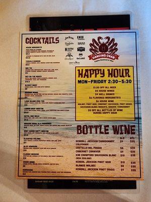 Drink menu