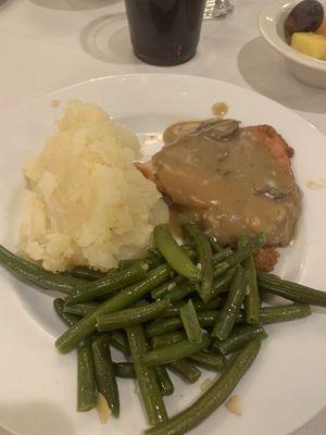 Chicken Marsala...Vegs were ok. Chicken had decent flavor, was as tough as leather. Could only eat half... wouldn't cut with my knife