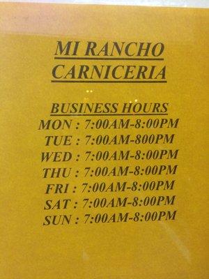 Store hours.