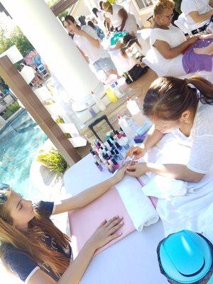 Linh doing nails at our girls spa party in Calabasas, CA May21st, 2017