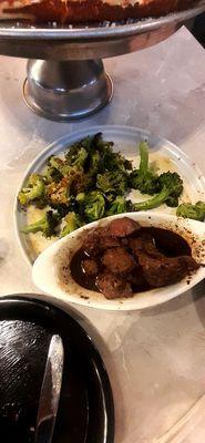 Tenderloin tips was salty; side of broccoli was perfectly seasoned and roasted.