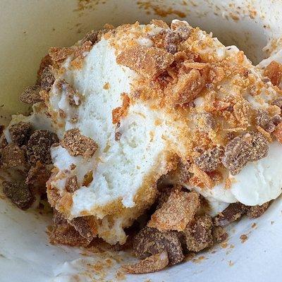 Vanilla Bean Ice Cream with Reese's Peanut Butter Cups and Heath Bar crumbles.