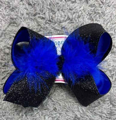 Black glitter with blue under and blue boa