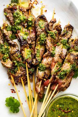 Grilled Beef Skewers with Chimichurri Sauce