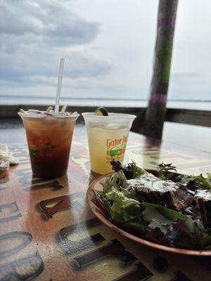 Dirty Marg, reg, and ahi mahi salad