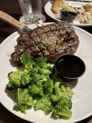 Ribeye Steak with Side of Broccoli  The sauce is again very sweet but it was quite tasty with the slightly salty steak