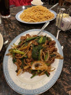 Mongolian beef and chicken lo mein