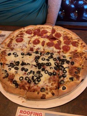 Pizza Half Pepperoni, Half Black Olives