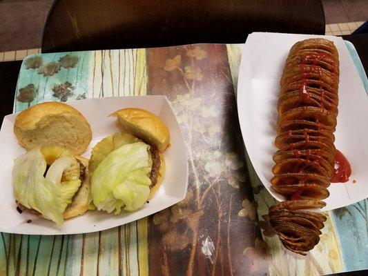 Volcano sliders and potato tornado