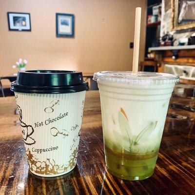 Decaf americano and iced green tea latte Instagram: @angelaisafoodie