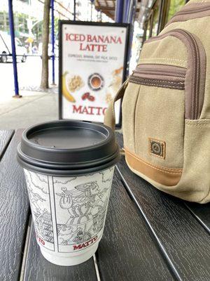 I'm finally having the coffee sitting outside on a nice cool day. 08/03/21 $2.72 for small. Score!