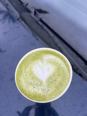 Matcha latte with oat milk.