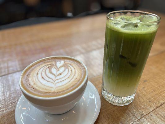 White chocolate latte and matcha lemonade