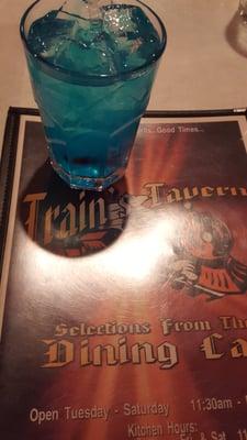 specialty drink with swedish fish, blue curacao, sour etc waitress recommended sweet but good!