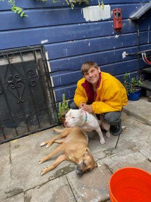 Owner Nico with the family dogs