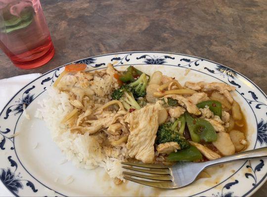 Garlic chicken with steamed rice. Already inhaled most of it