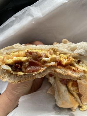 Bacon egg and cheese on a roll