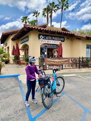 Parked our eBikes outside.