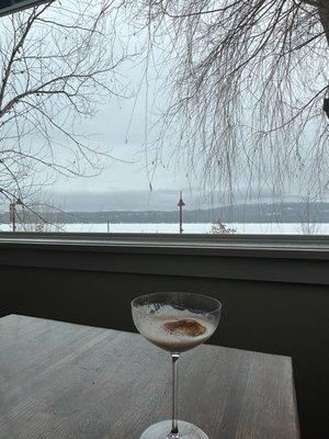 View with milk and honey cocktail. Yum!