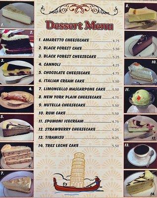 Dessert menu