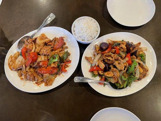 Pad Kee Mao and Spicy Eggplant