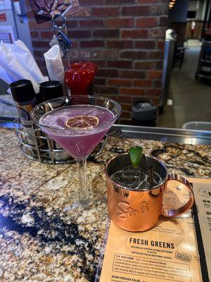 Irish mule & purple rain martini