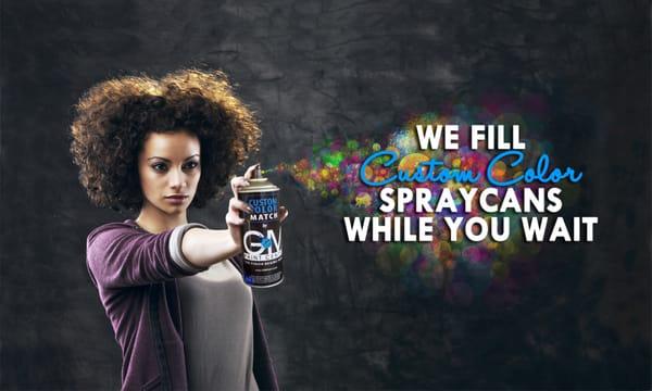 Don't limit yourself to "off the shelf" colors. We custom match and fill spray cans while you wait.