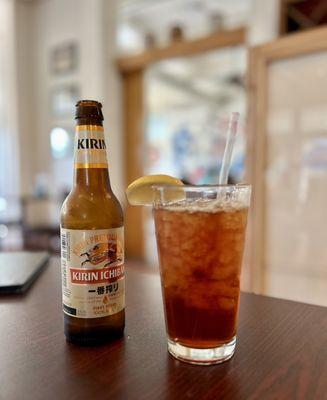 His & hers: Kirin and iced tea