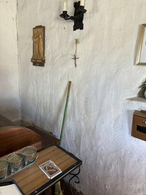 Love the wooden cross made from tiny tree branches