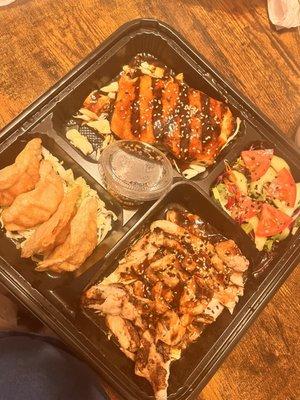 bento box togo. Teriyaki salmon & chicken.  Always perfectly portioned and beautifully done for take out.