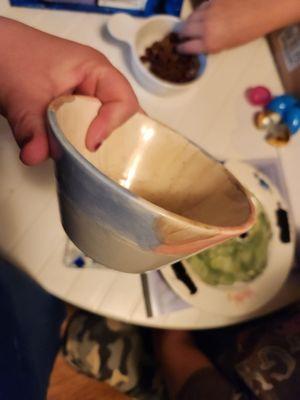 My daughter did this ice cream bowl. She just loves the speckled paint they have.