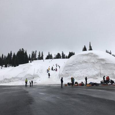 Sledding and snowshoeing