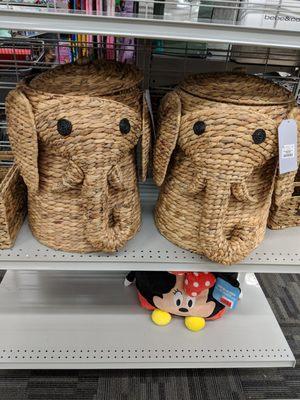 Elephant baskets and Minnie Mouse cube